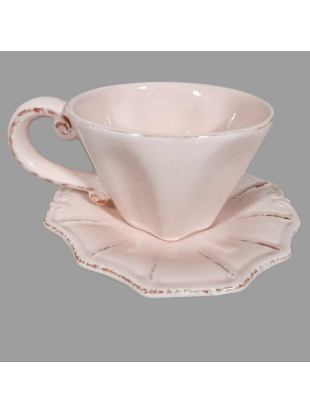 Pink distressed‎ style Provence by Maxcera tea cup/saucer se Alice in wonderland